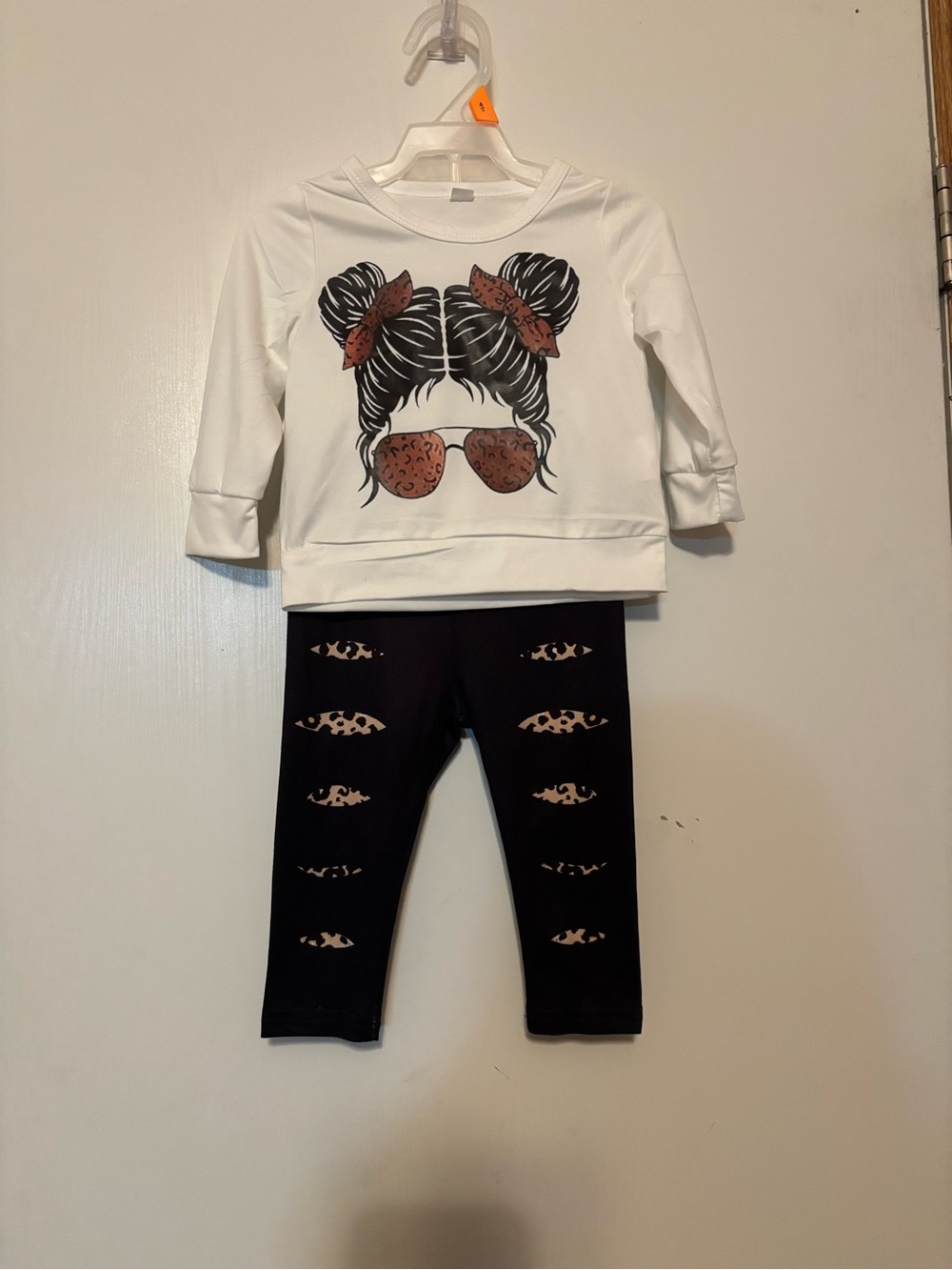 Girls Black Leggings with Leopard Accents